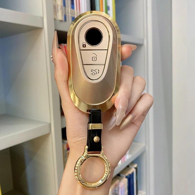 Kim Loại TPU Xe Từ Xa Chìa Khóa Ốp Lưng Giá Đỡ Vỏ Xích Fob Cho Xe Mercedes Benz 2025 Mới C260L E300L