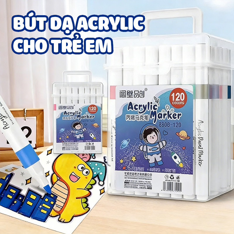 Bút Acrylic Màu 24/36/48/60/80 Màu Sắc Tươi Sáng  Học Sinh Vẽ Lên Mọi Bề Mặt Đa Dạng An Toàn