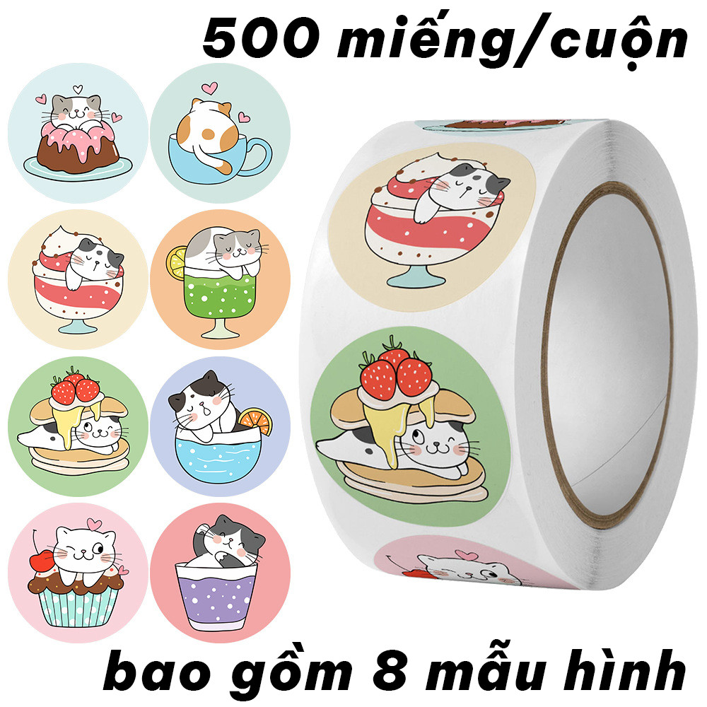 Roll of Funny Cat Stickers with Dessert Theme – Cute Stickers for Decorating Notebooks, Envelopes (5