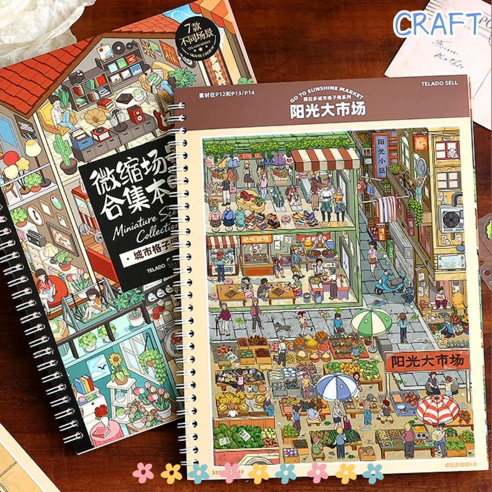 CRAFT Bộ sưu tập cảnh thu nhỏ, Die-cut DIY City Cubicle Scenery Sticker, Fun Visual Stacking Giải né