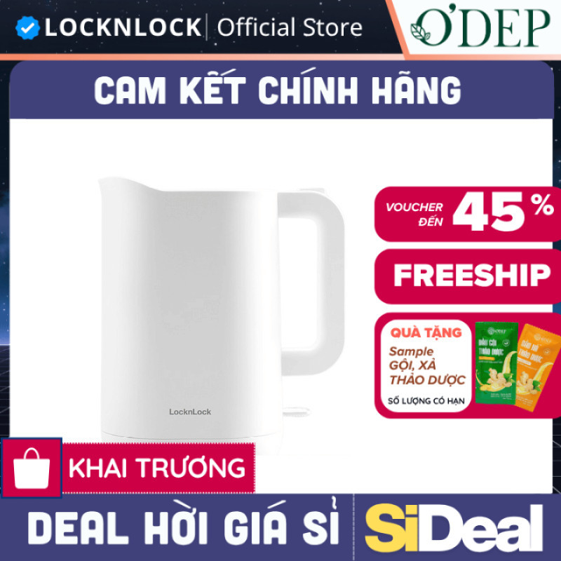 Ấm đun siêu tốc 1.2L giảm âm LocknLock Silent Electric Kettle - Màu trắng EJK216WHT - SIDEAL SIL