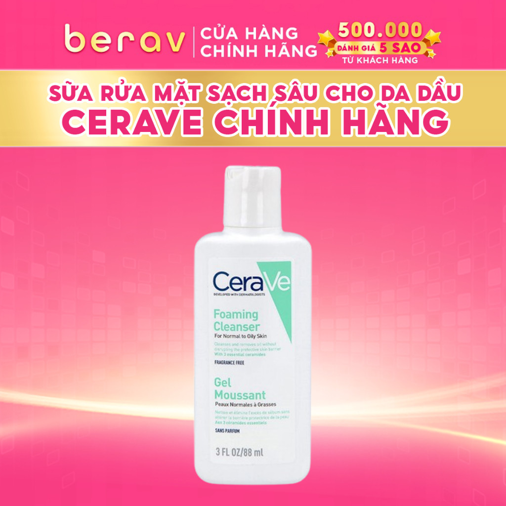 Sữa Rửa Mặt Cerave giúp làm sạch sâu dành cho da dầu Cerave Foaming Facial Cleanser 88ML - Xanh Lá M
