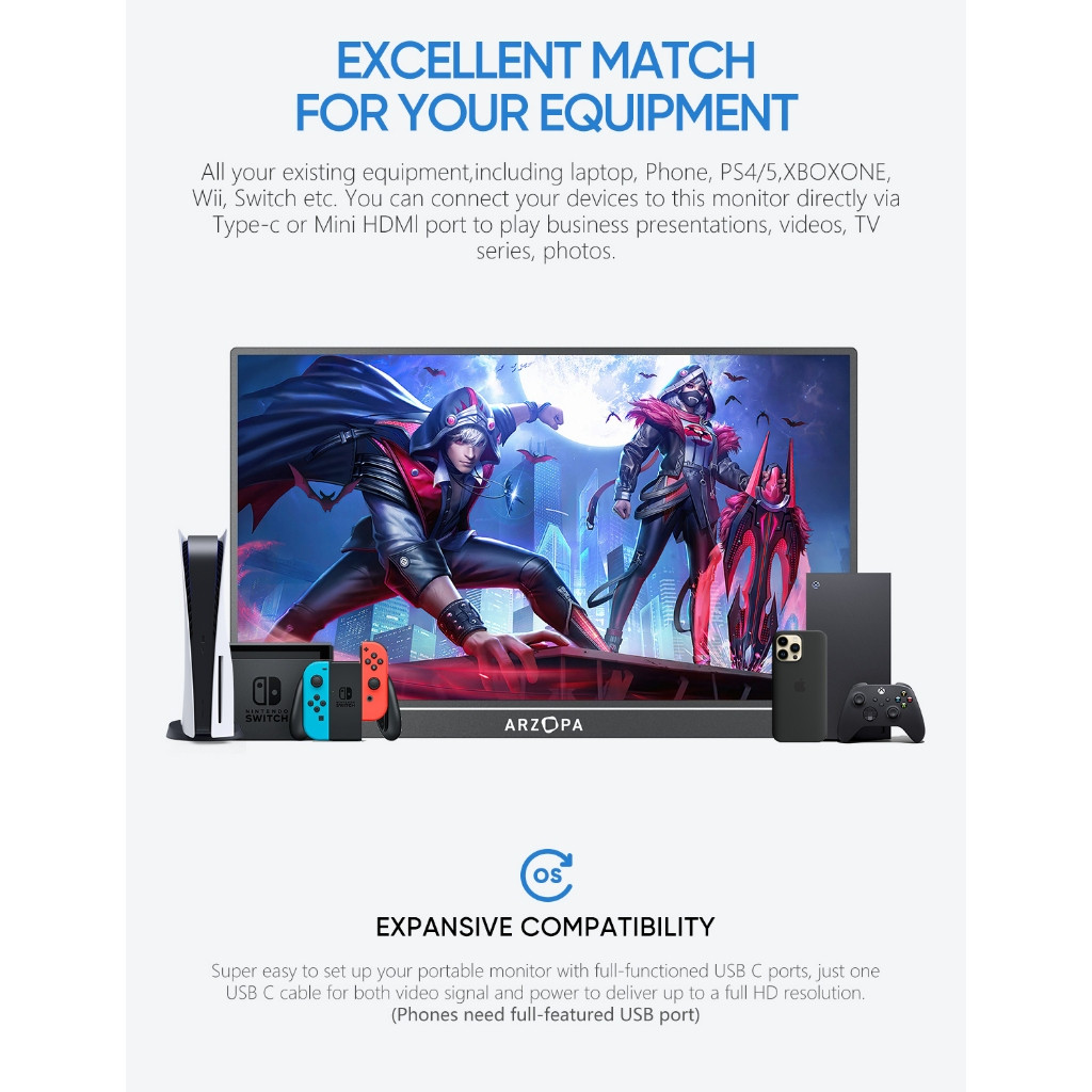 Màn Hình Di Động ARZOPA Z1C 16.1" IPS FHD | 100% sRGB | HDR | USB-C HDMI | Chính Hãng | Hỏa Tốc | BigBuy360 - bigbuy360.vn