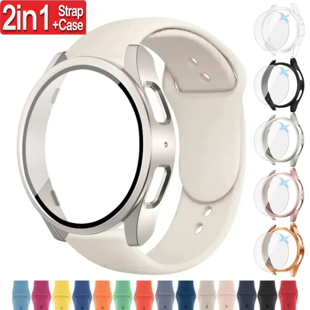 Kính cường lực + Vỏ + Dây đeo cho Samsung Galaxy Watch 7 40mm 44mm 2 gói Dây silicon + Vỏ bảo vệ màn