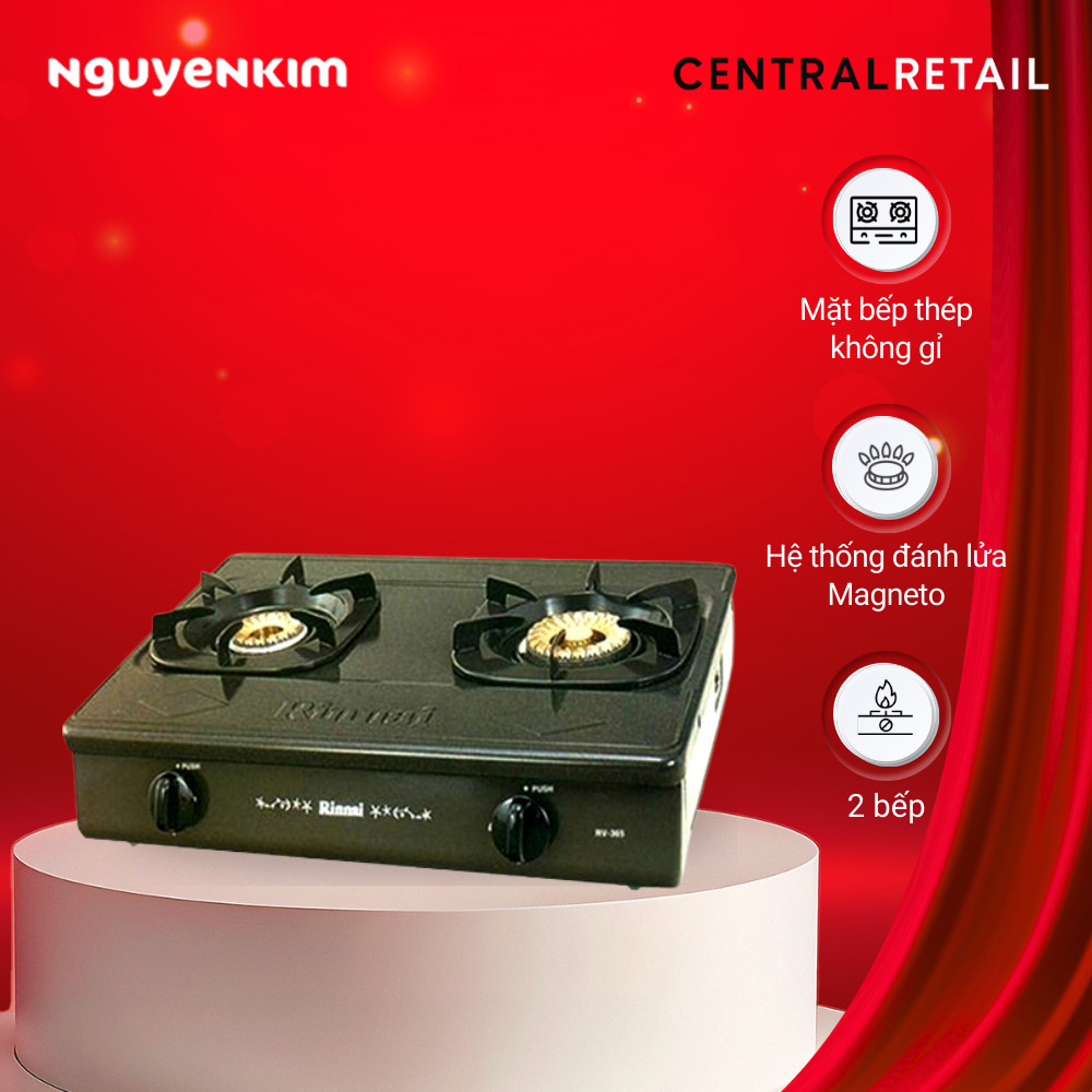 Bếp gas Rinnai RV-365(G)N - Bếp đôi màu đen, kích thước 590x447x153mm