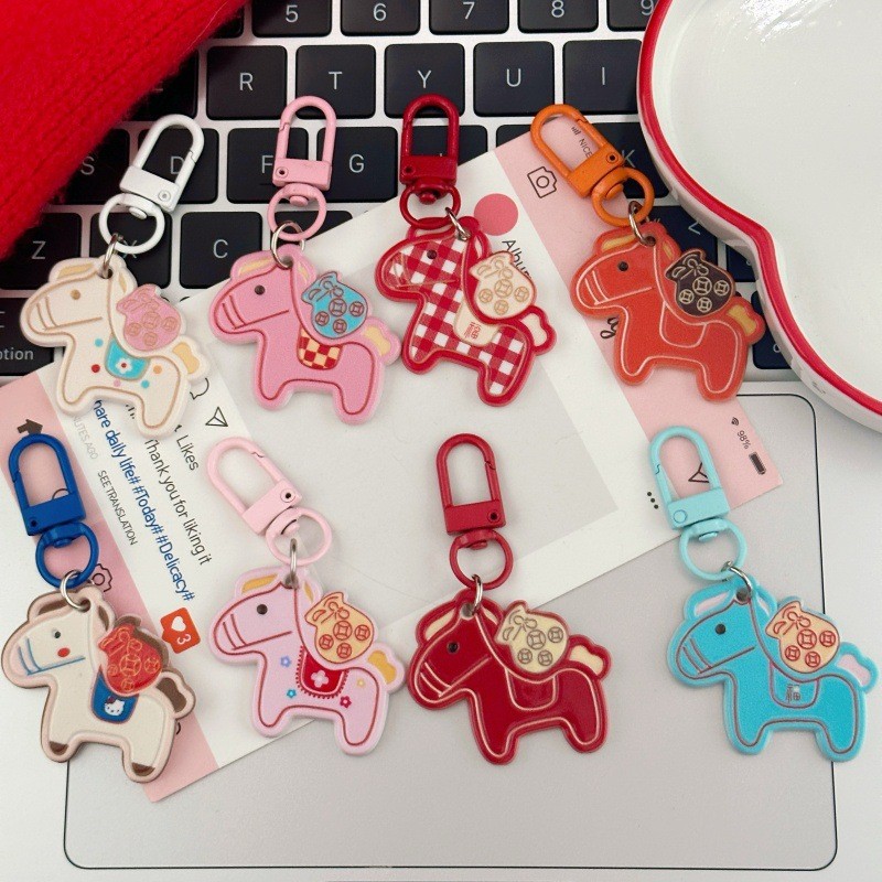 Kẹo Màu Ngựa Lên Có Tiền Mặt Dây Chuyền Móc Khóa Động Vật Dễ Thương Túi Trang Trí Chìa Khóa Ô Tô Quyến Rũ Nhăn Phụ Kiện Quà Tặng