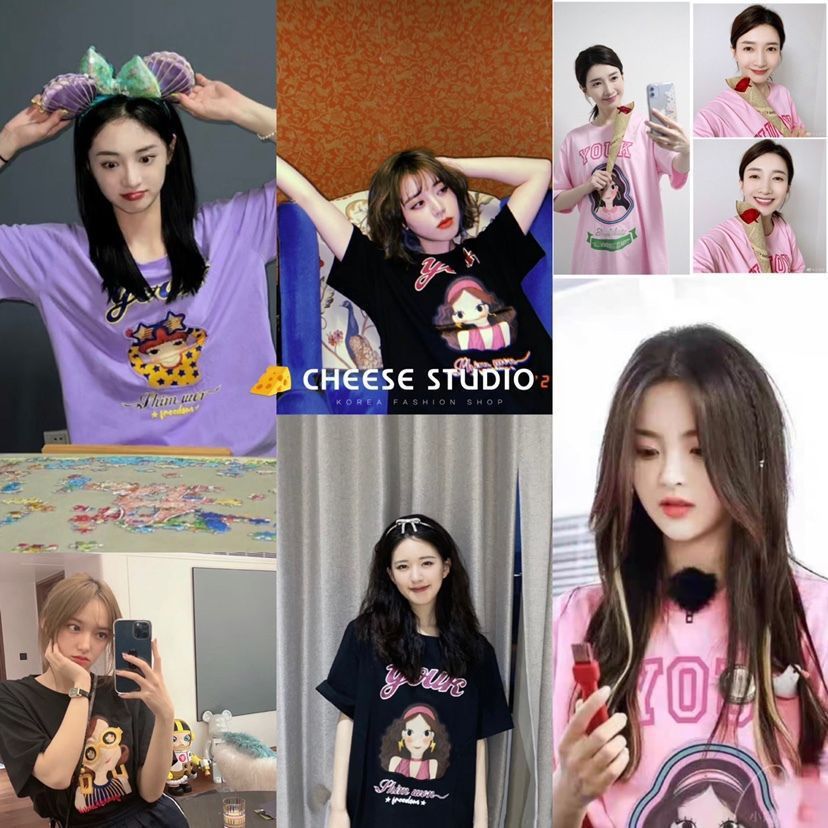 Zhao Lusi Yang Chaoying Jiang Shuoying Trang phục đường phố Hàn Quốc Lu Xinyuan Thời trang Áo thun n