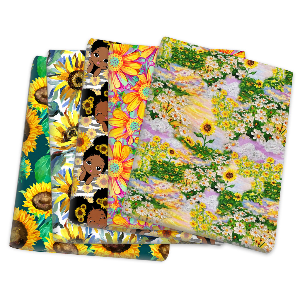 Hoa Hướng Dương Họa Tiết Hoa Polyester Cotton Hoặc Full Polyester Vải Vải Vải Vải Tùy Chọn Vải DIY H