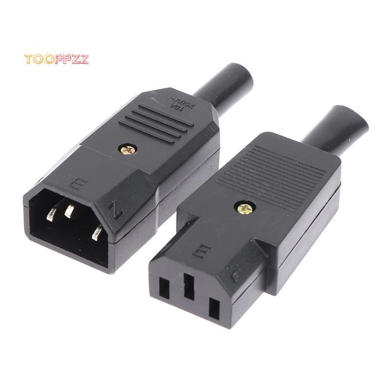 tooppzz AC 3Pin Socket Straight Cable Plug Connector C13 C14 10A 250V  Female male Plug new