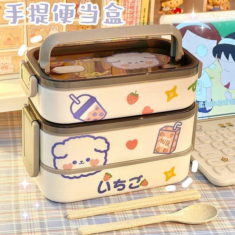 Cute Double Layer Lunch Box Japanese Lunch Box Microwaveable Heater Band Tableware Lunch Box 4I3s