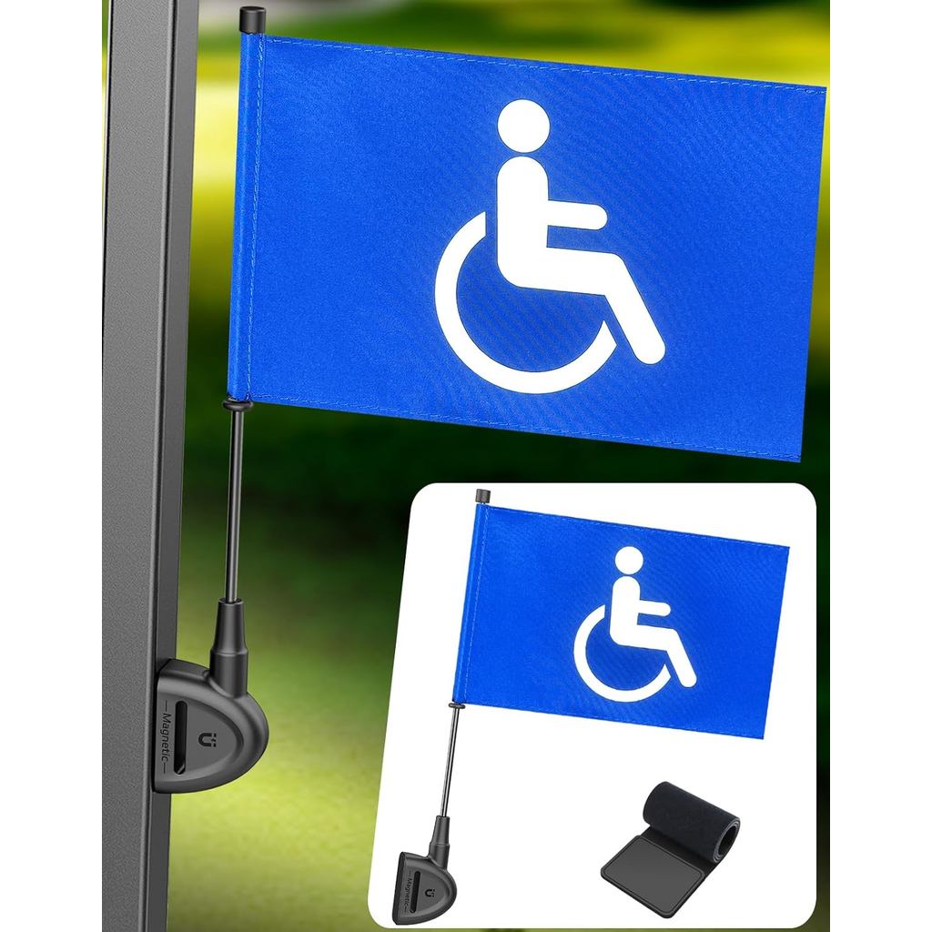 Cờ xe golf bằng vải satin lụa, kích thước 9x6 inch, lắp đặt từ tính và dây đeo đàn hồi, phù hợp cho 