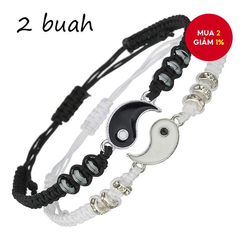 Vòng tay đôi Yin Yang Thái Cực Đồ - Trang sức dây đen trắng, bộ đôi cho bạn thân