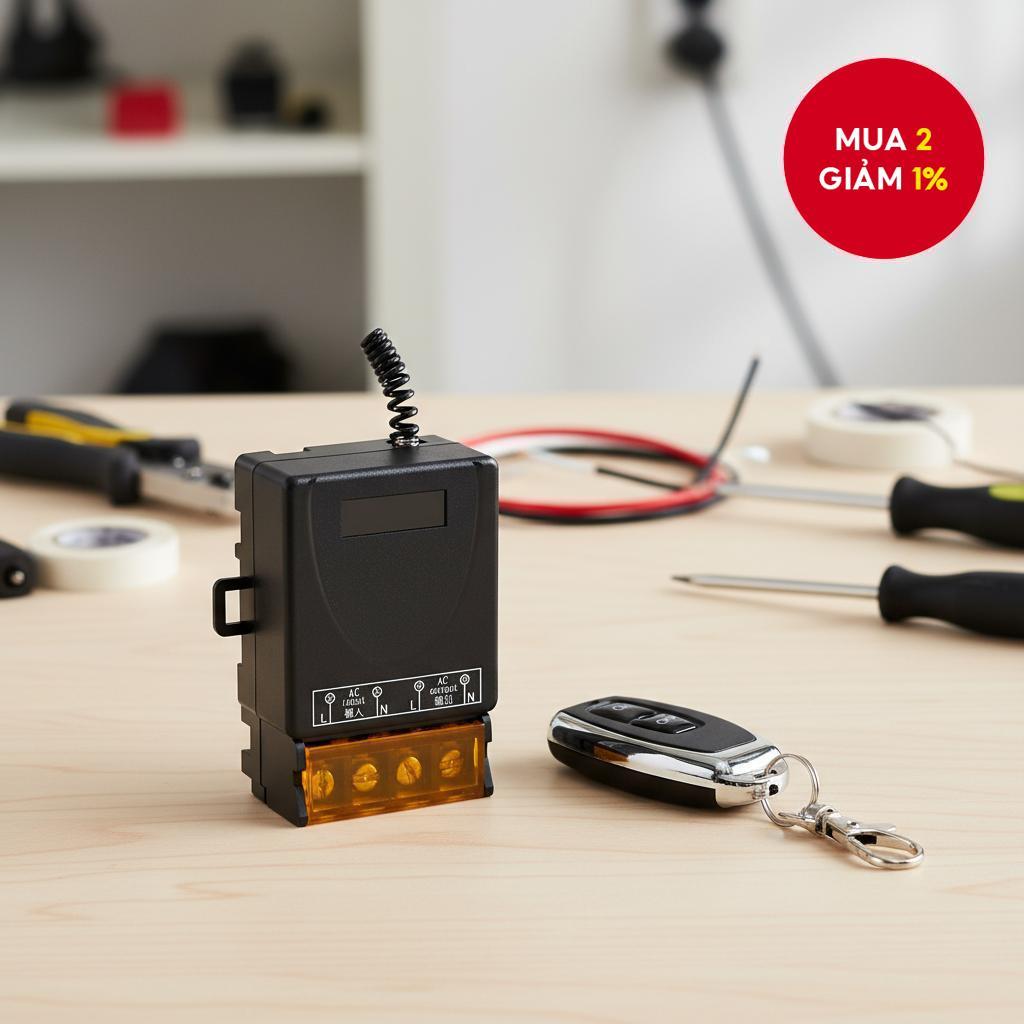 Bộ phát sóng RF 433MHz AC 110V 220V, Rơ le 30A, Bộ điều khiển 1 kênh, kèm 2 nút công tắc không dây 4