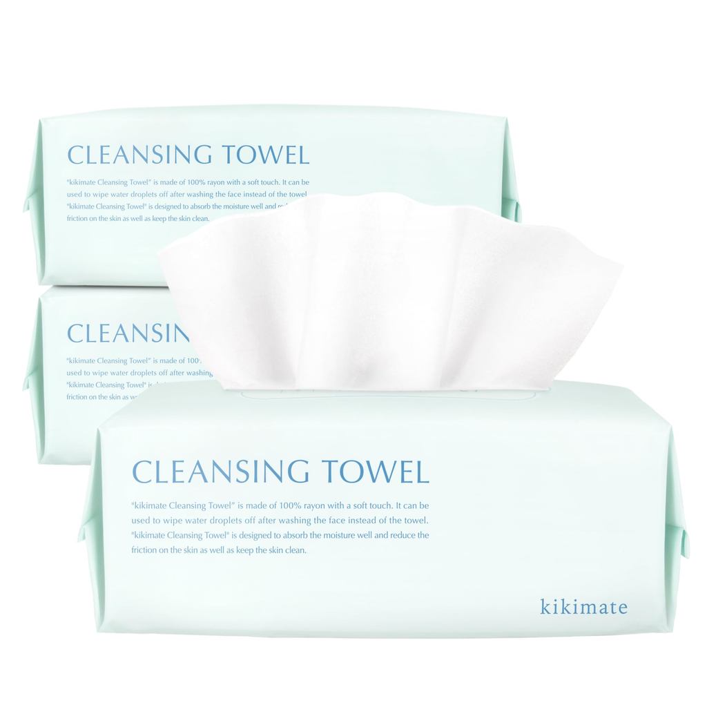 kikimate Cleansing Towels Disposable Facial Towels 300 Sheets (100 Sheets x 3 Packs) Sensitive Skin 