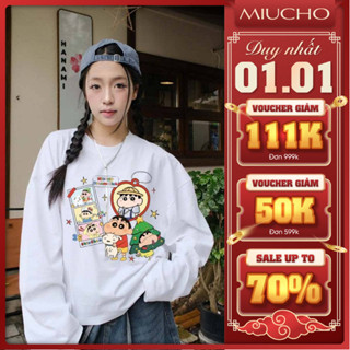  Áo thun boxy tay dài Miucho vải cotton cao cấp co giãn dày dặn thoáng mát BST Noel hoạt hình cute 