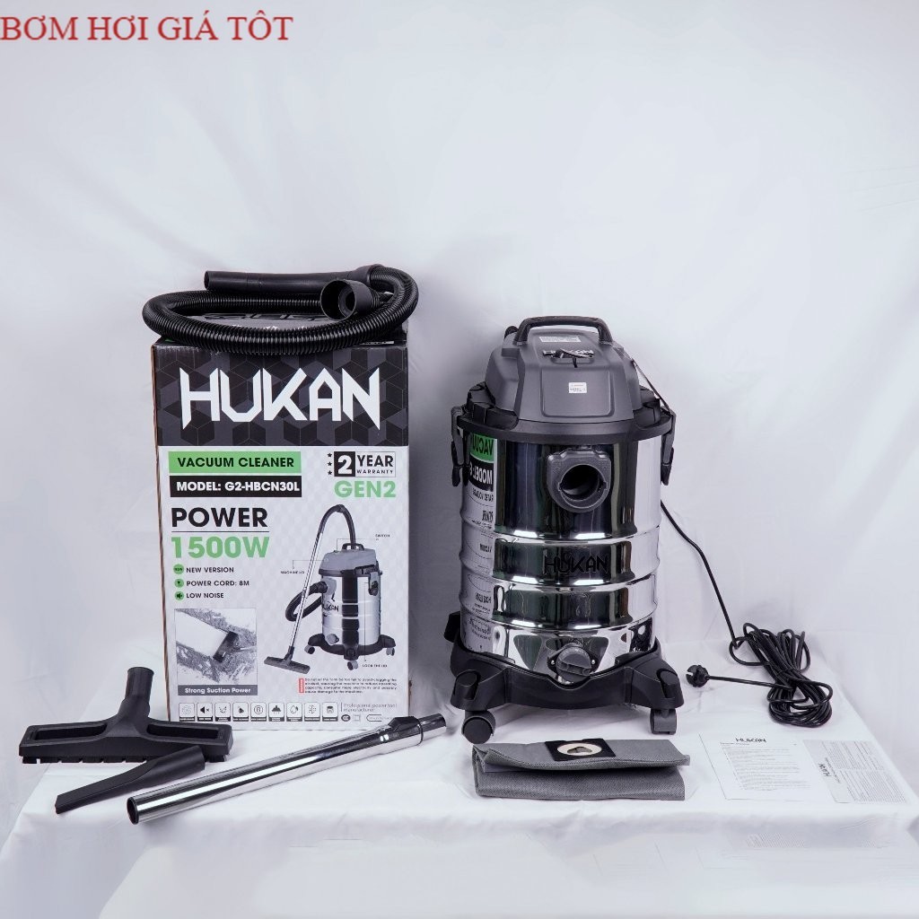 Máy hút bụi công nghiệp HUKAN G2-HBCN30L, Công suất 1500w, Dung tích 30L, Lực hút 18Kpa ⚽️ bơm hơi G