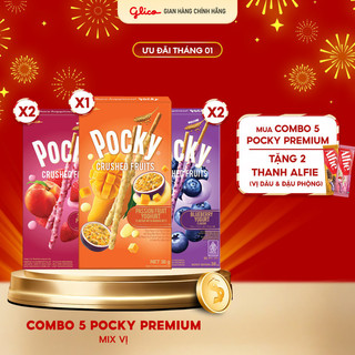  Combo 5 Hộp bánh que Pocky Premium Trái Cây Nghiền Sữa Chua mix vị  2 Việt Quất + 2 Dâu Đào + 1 Xoài Chanh Dây  