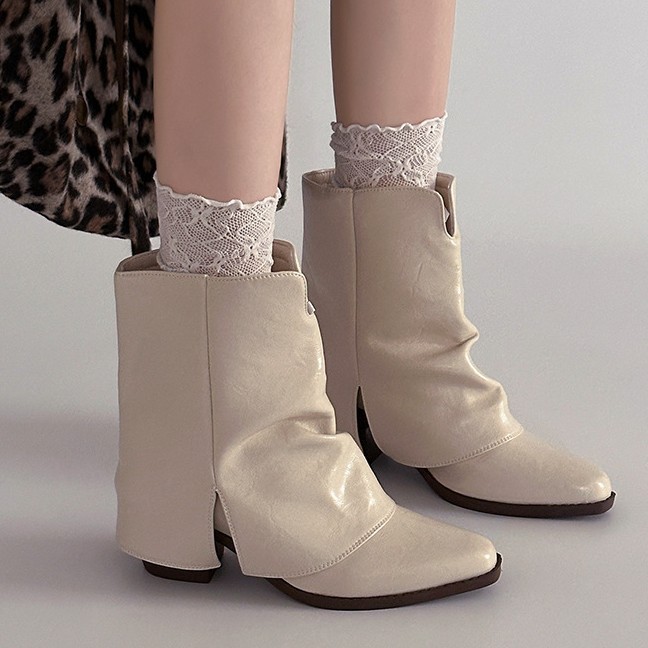 Piaohong European American Hot Girl But Knee Length Pants Boots Thiết kế nữ Niche Straight Wedge Gót