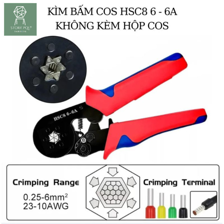 Kìm bấm cos pin kim rỗng, kiềm bóp cốt 0.5mm 6mm 16mm, kềm ép đầu cosse dây điện đa năng HSC8 6-4, H