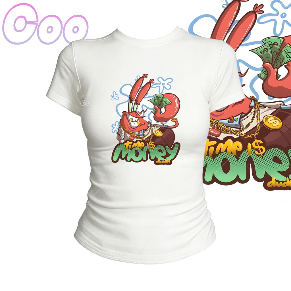 Áo thun nữ (chất lượng cao) - In hình hoạt hình - Tay ngắn co giãn - Dáng ôm - 100% cotton - Mềm mại