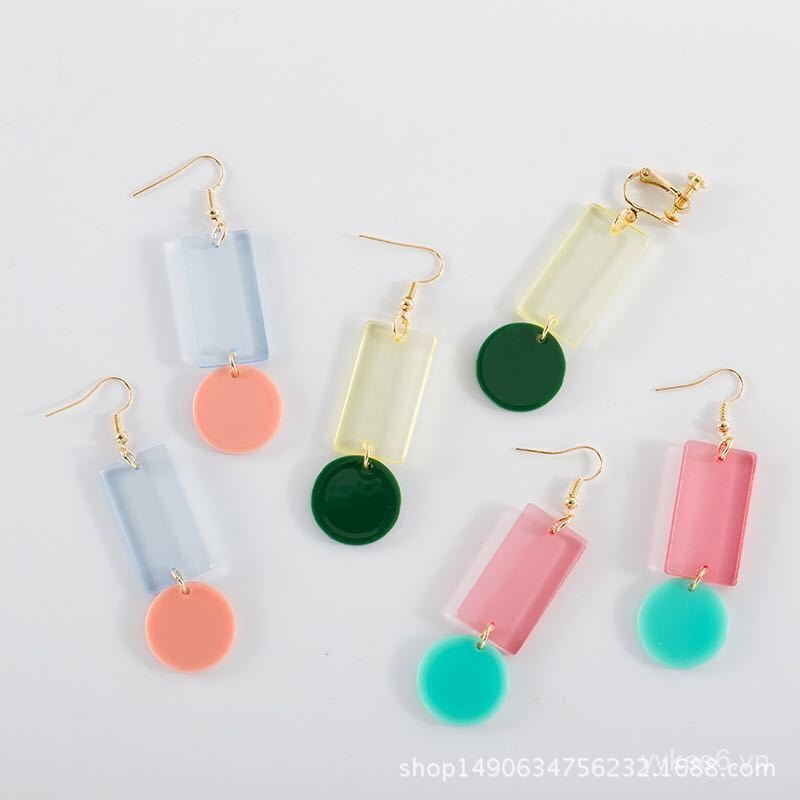 Bông Tai Acrylic Hình Vuông Màu Sắc Tương Phản, Phong Cách Nhật Bản và Hàn Quốc như Satomi Ishihara