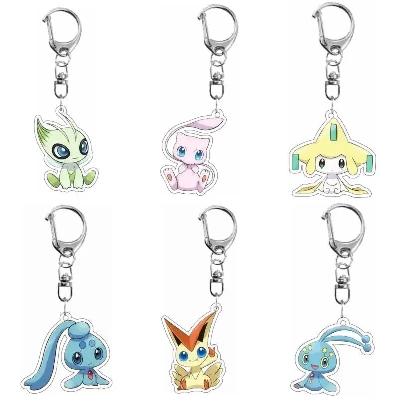Móc khóa Pokemon mô hình Acrylic Mica trong suốt in hình Celebi Manaphy Victini Jirachi Mew trang tr