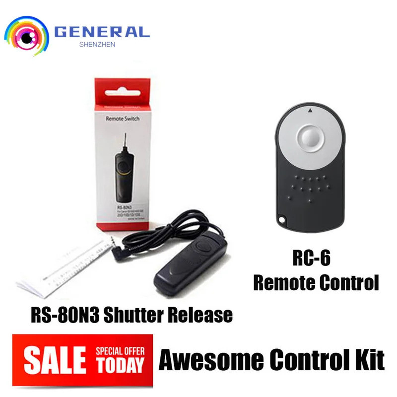 Điều khiển từ xa RS-80N3 Phát hành màn trập + RC-6 Selfie Hồng ngoại không dây cho Canon EOS 5D Mark