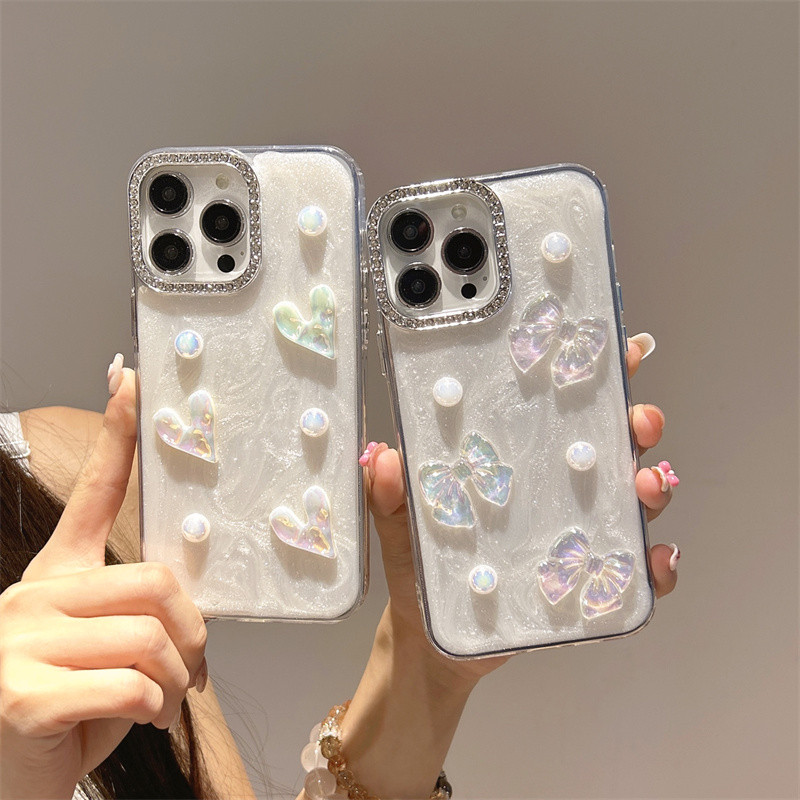 Ốp Lưng Trái Tim Ngọc Trai & Nơ Vàng Có Vòng Tay Cho Vivo Y13 Y12 Y12A Y12S Y11 Y11S Y10 Y5S Y3S T4X