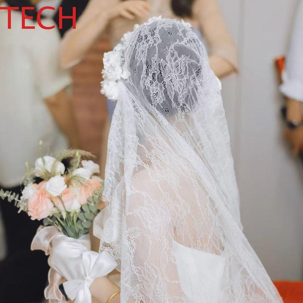 TECH Ren Veil Phong Cách Tây Ban Nha Đen Trắng, Head Covering Dành Cho Đám Cưới Thanhh lịch