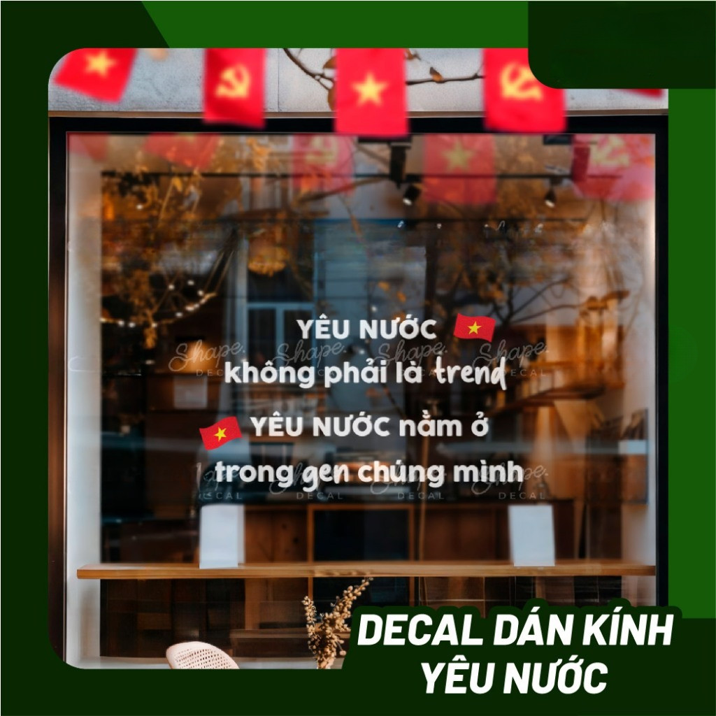 Decal chữ dán kính Yêu Nước - Decal dán kính Decal trang trí kính Việt Nam