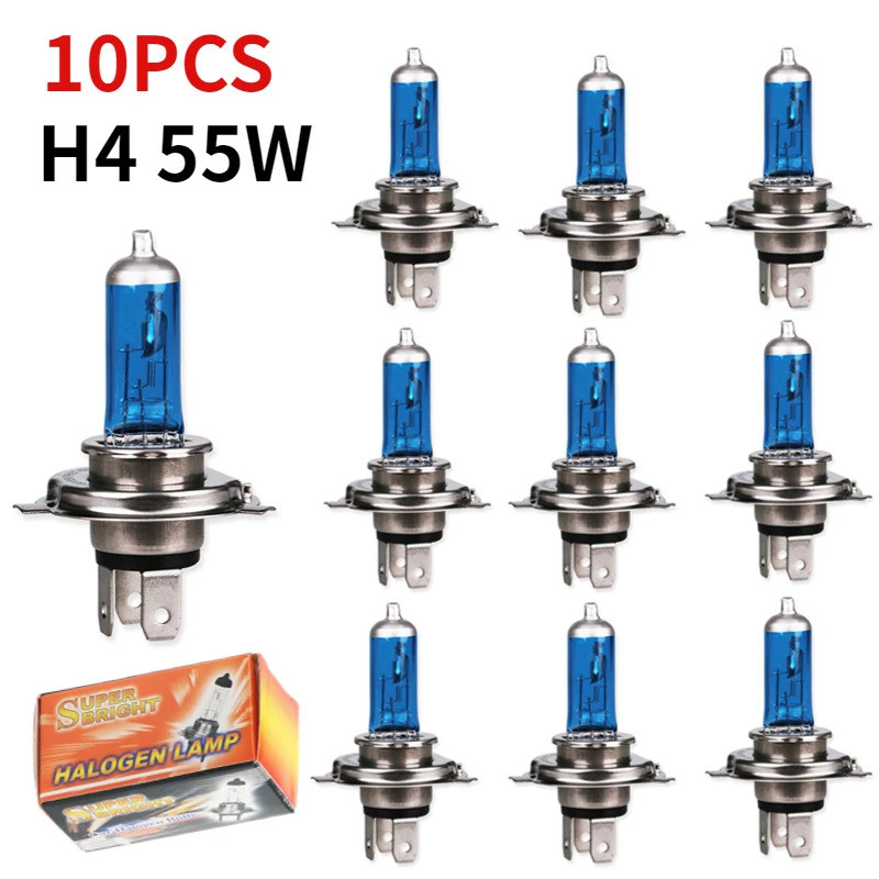 10 Chiếc H4 60 / 55W 100W Bóng Đèn Halogen Ô Tô 12V Siêu Xenon Trắng Đèn Pha P43t Ánh Sáng Lanpada S