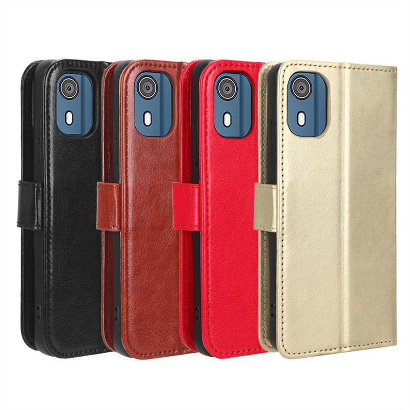 Thích hợp cho Nokia C02 Ốp điện thoại Nokia C02 Vỏ da điện thoại Flip Card Wallet Crazy Horse Patter