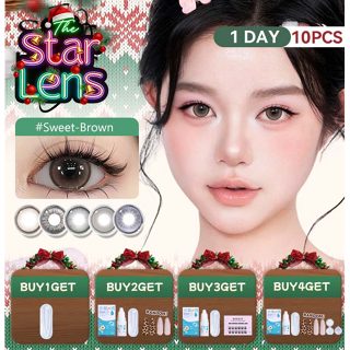  Kính áp tròng Starlens lens 1 ngày 10 chiếc tròng kính mềm màu nâu xám dùng để trang điểm tròng kính nhiều màu có độ  0-8  