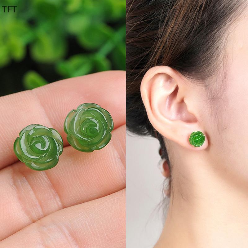 (FTT) Minimalist Elegant Emerald Green Flower Shape Stud Earrings For Gift Ornament Accessory Decor 