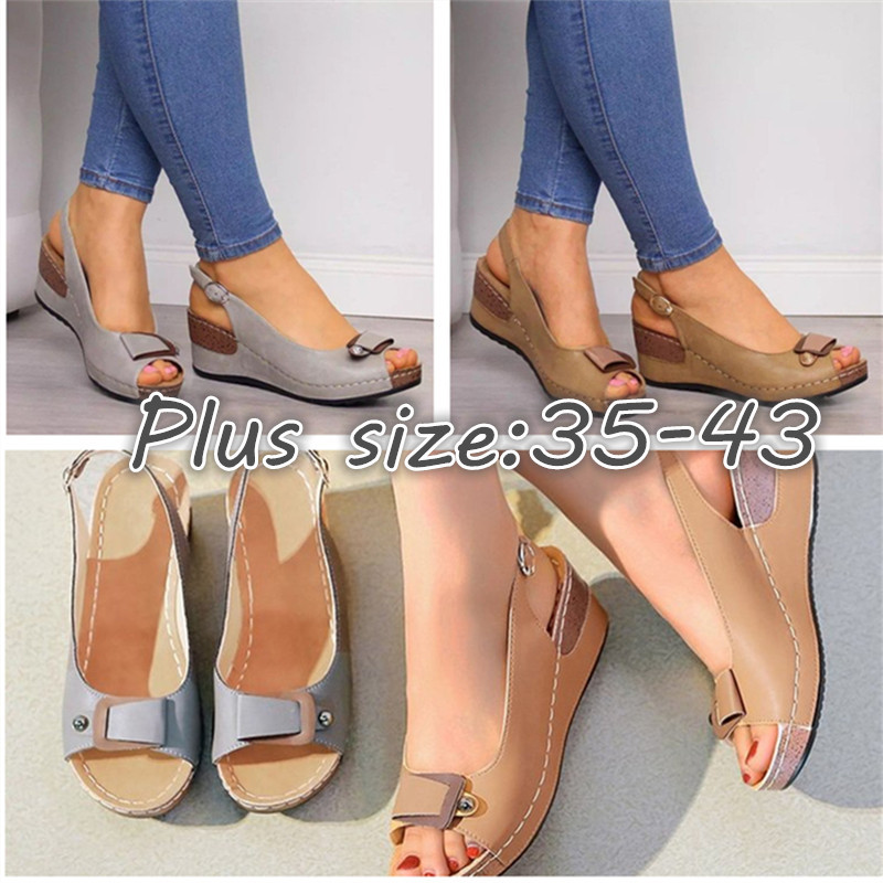 GPT Plus Kích Thước Mùa Hè Nóng Cá Miệng Xăng đan Nữ Mũi Nêm Giày Cao Gót Tăng Xăng đan Nữ