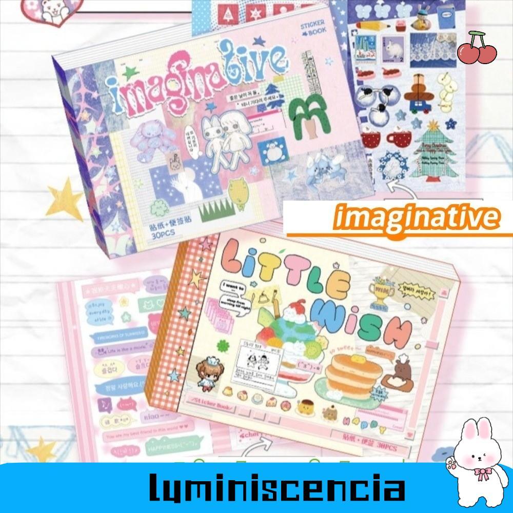 Sách dán LUMINISCENCIA, 30 tờ Nhãn dán sổ lưu niệm DIY, Nhãn dán trang trí phong cách Hàn Quốc Kawai