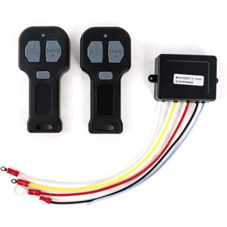 QWORK 12V Tời không dây ô tô Điều khiển từ xa bằng điện, 2 gói Tời điều khiển dây Mini 5 đa năng với Bộ phát phù hợp thủ công kép cho xe tải, ATV và SUV Tời không dây Sys