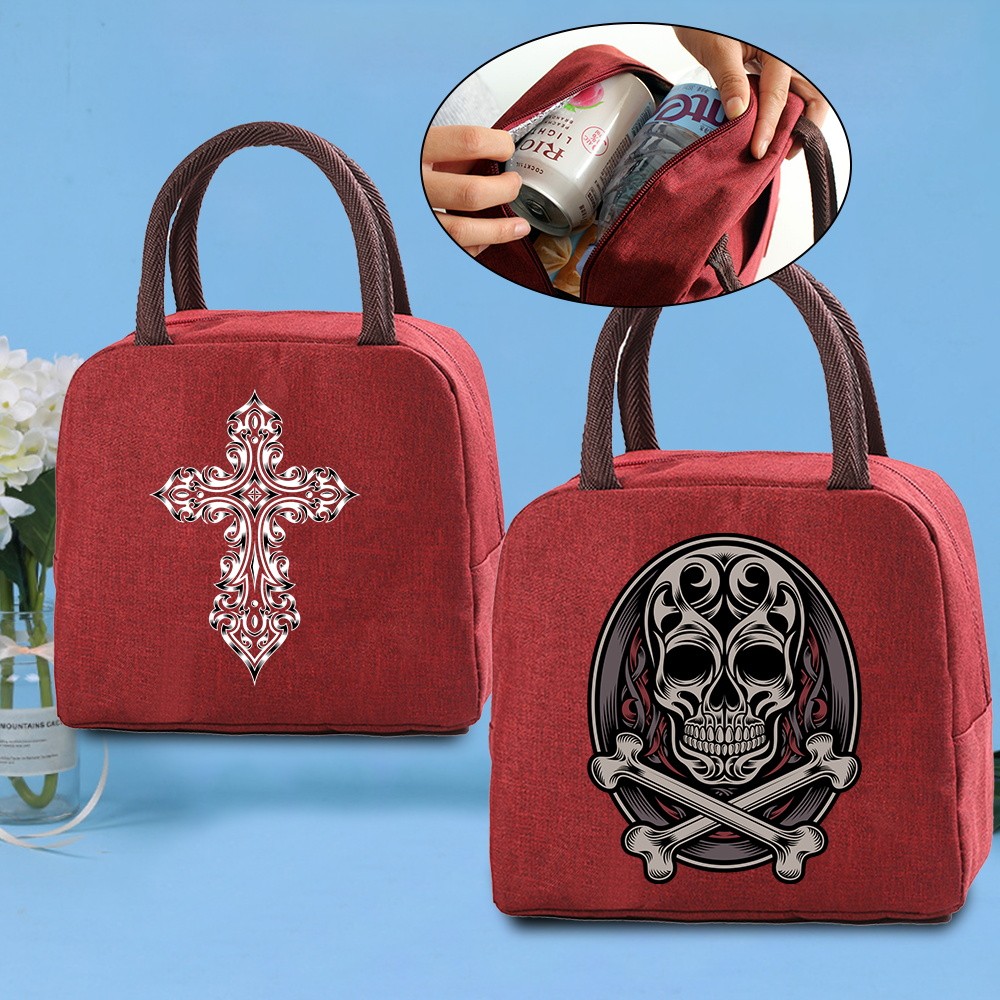 New Fresh Cooler Bags Portable Zipper Thermal Skull  Lunch Bags for Women Convenient Lunch  Tote Sch