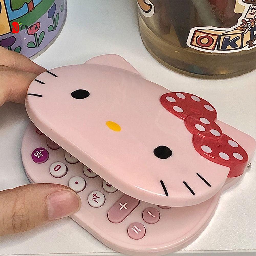 NEWEARTH LIMIT Kitty Cat Calculator, Máy tính Mini hoạt hình đa chức năng có gương, Flip Cover 2 tro