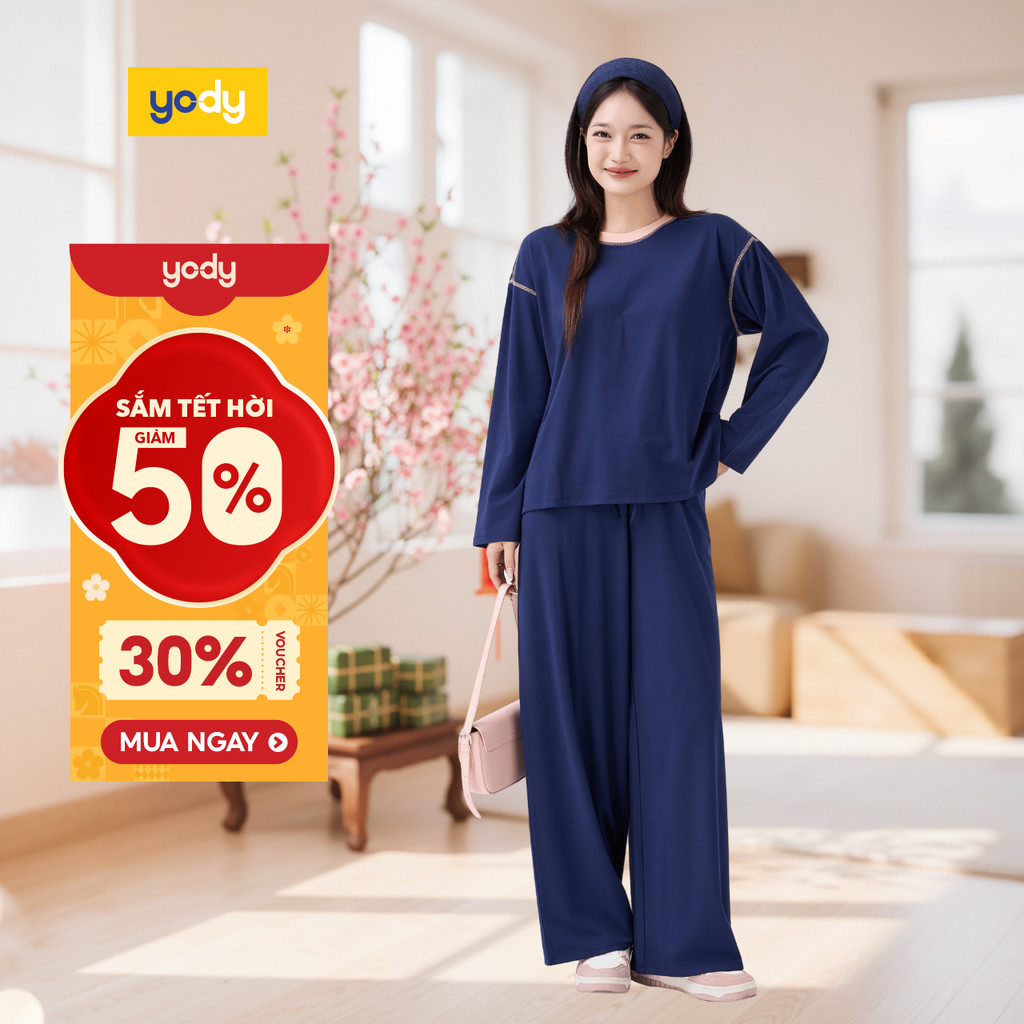 Bộ đồ nữ dáng suông phối màu YODY vải mềm mại thông thoáng WCST25F166