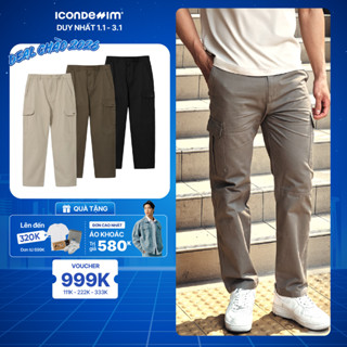  Quần Kaki Túi Hộp Nam ICONDENIM Form Ống Suông Tag Kim Loại ICDN Cá Tính QKID0042 