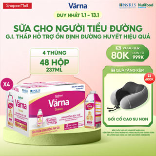  Combo 4 Thùng 12 Hộp Sữa Bột Pha Sẵn Cho Người Tiểu Đường Varna Diabetes  48 Hộp GIấy X 237ml  Ổn Định Đường Huyết 