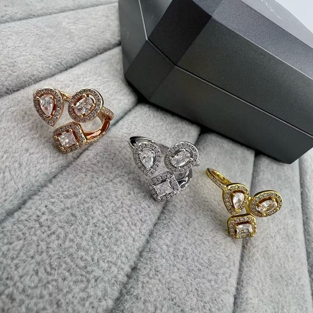 Messika Open Ring for Women Water Drop Sugar Cube Three Diamonds Irregular Fashion Light Luxury Simp