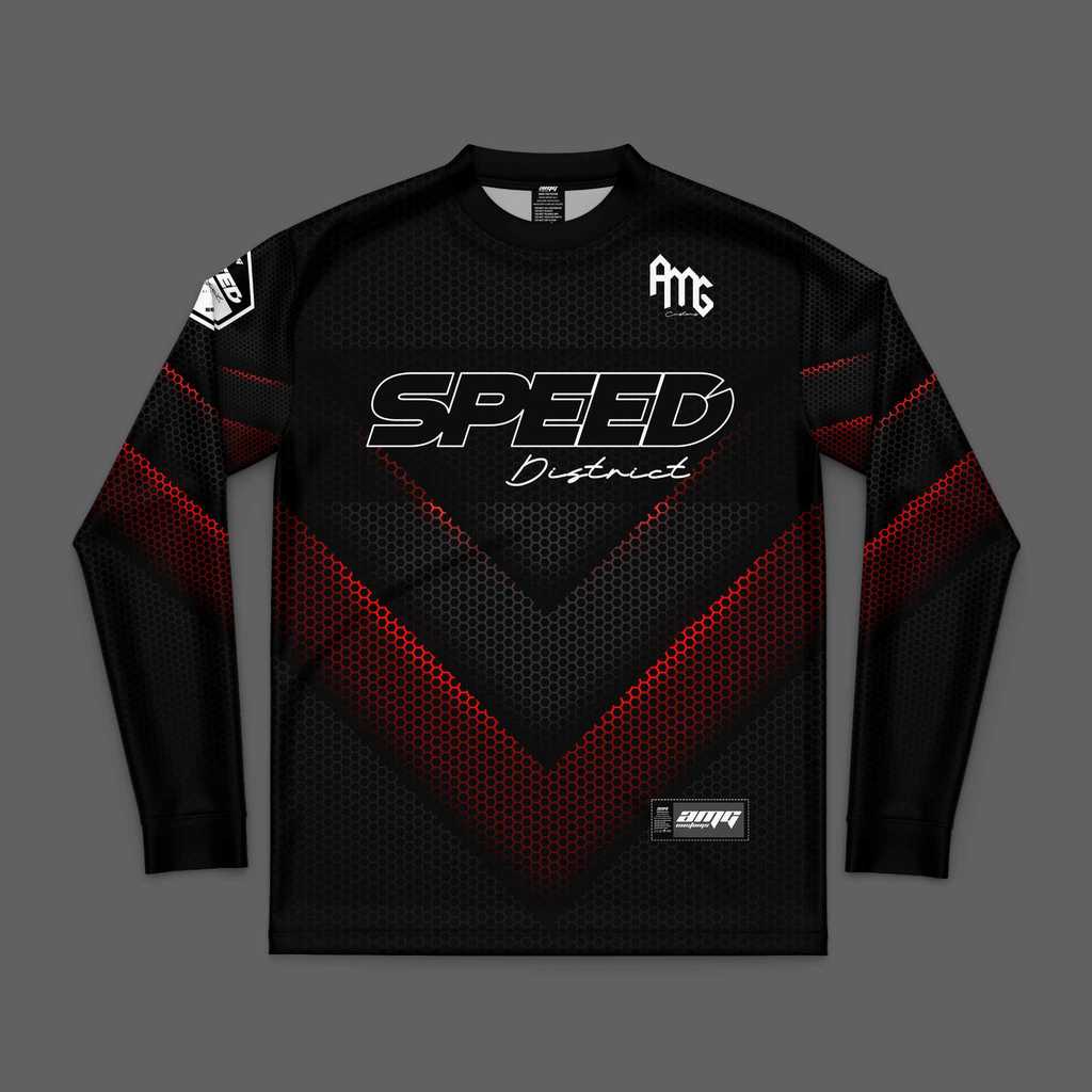 Tốc Độ Quận Jersey Dài Tay V1 Techno Đỏ Áo Baju Microfiber Jersi Jersey Thăng Hoa Áo Jersey