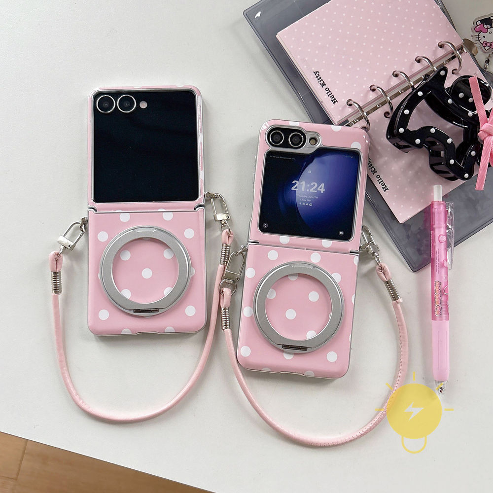 Phone Case For SAMSUNG Galaxy Z Flip 7 6 5 4 3 / Z Flip 7 FE with Griptok TPU Chain Silver Polka Dot