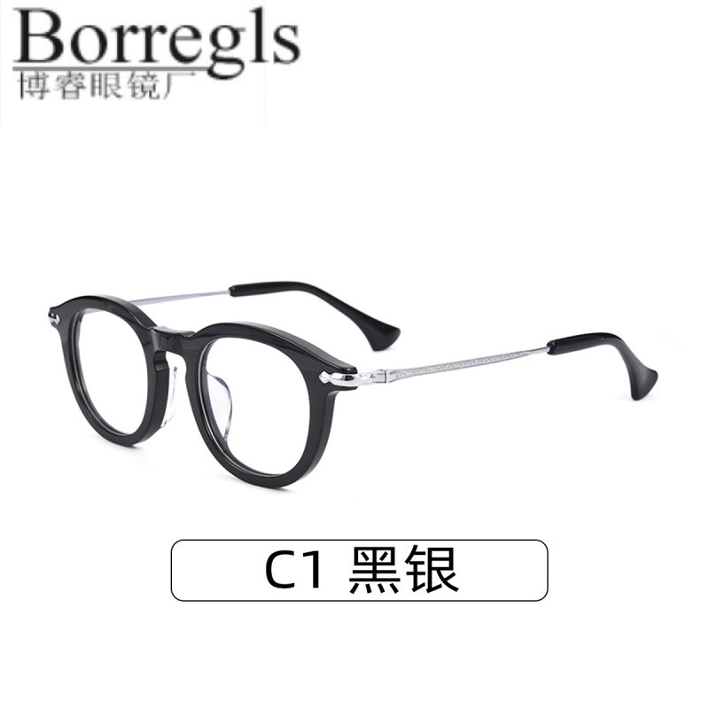 Nhật Bản Retro Khung Tròn Sợi Acetate Khung Đen Kính Titan Nguyên Chất Khung 80907