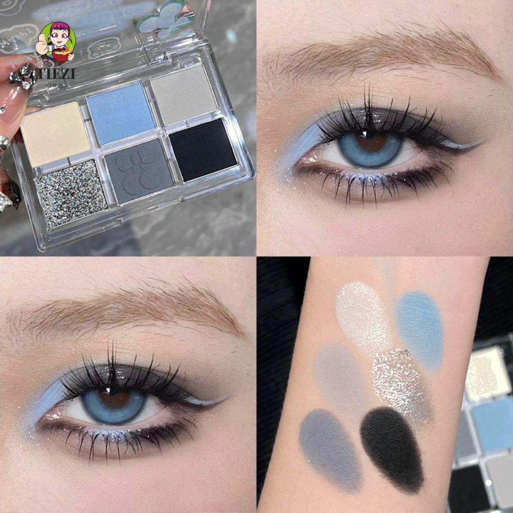 Bảng Phấn Mắt TIEZI 6 Màu, Phấn Mắt Khói Xanh Đen Chống Thấm Nước, Di Động Lâu Dài Highlighter Làm S