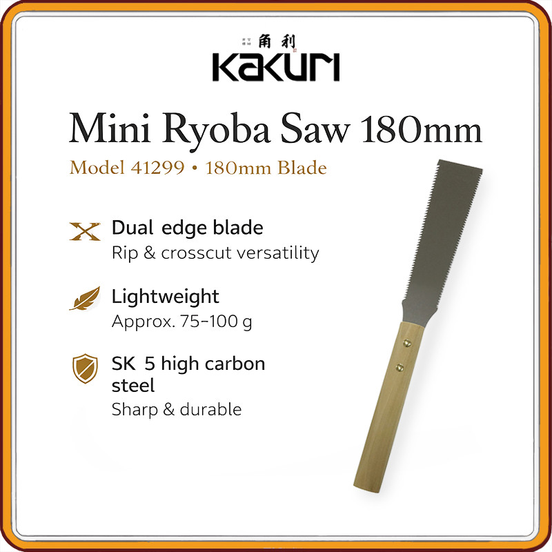 KAKURI 180mm Mini Ryoba Saw – Japanese Double Sided Pull Saw, SK 5 Steel, Precision Woodworking Hand
