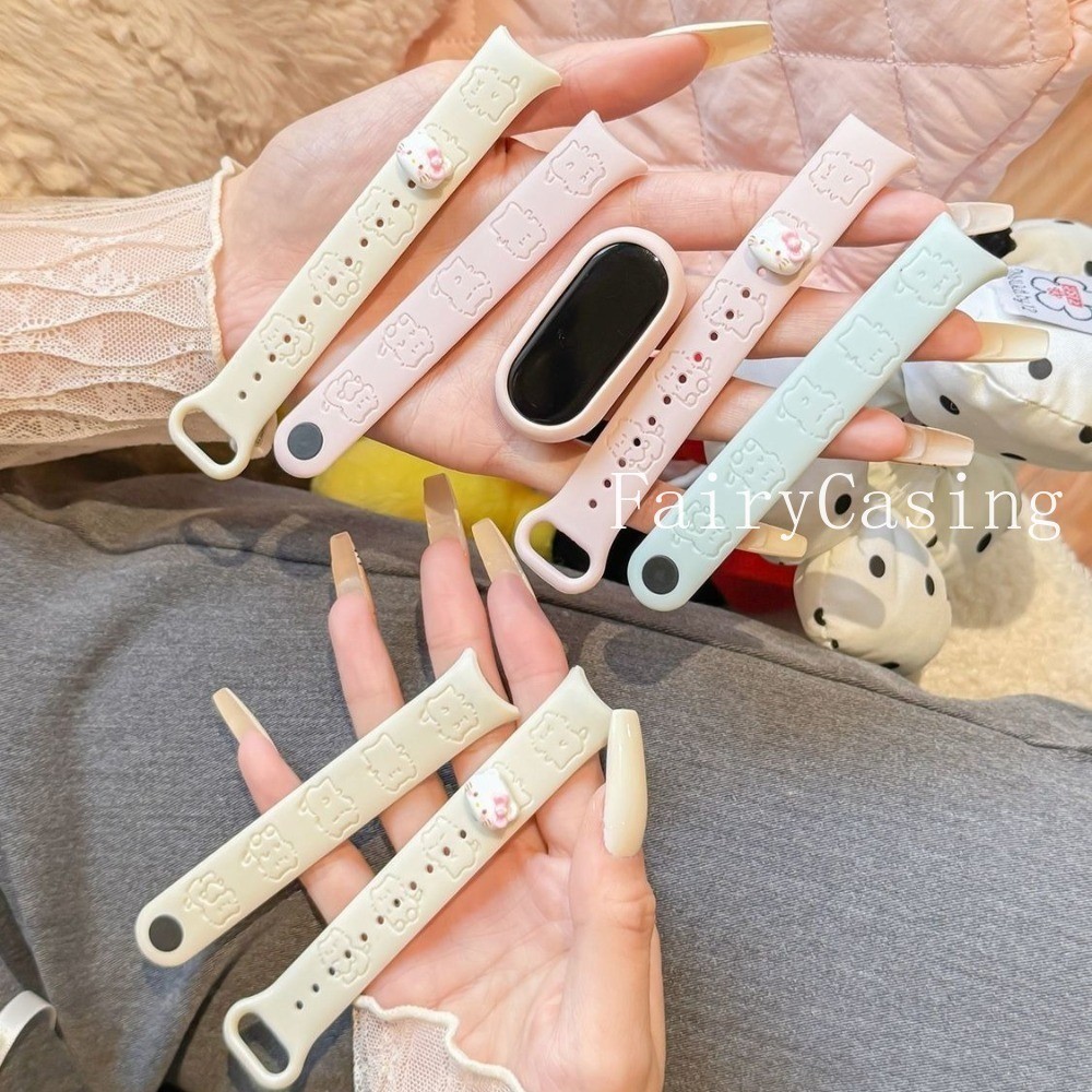 Ốp lưng + Dây đeo silicon cho Xiaomi Mi Band 10 9 8 NFC Vòng tay in hình mèo con dễ thương cho phụ k