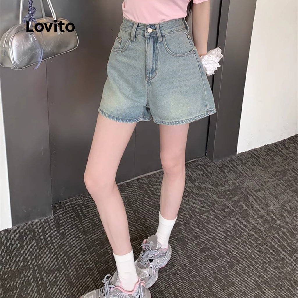 Lovito Quần short Denim thêu ngắn túi mùa hè / xuân giản dị dành cho nữ L125AD221 | BigBuy360 - bigbuy360.vn